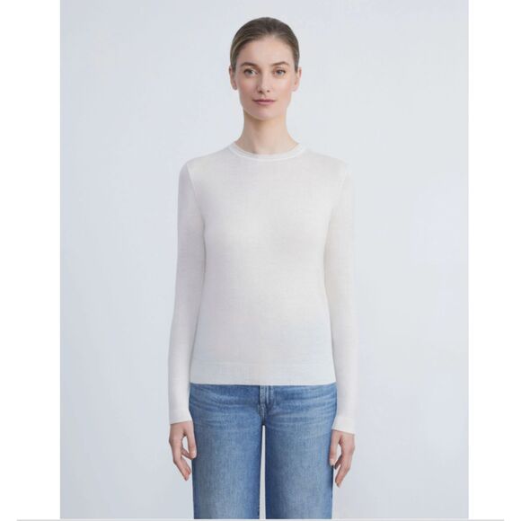 Lafayette 148 Fine Gauge 100% Cashmere Sweater, Cloud (Cream) Color, Sz S - Picture 1 of 13